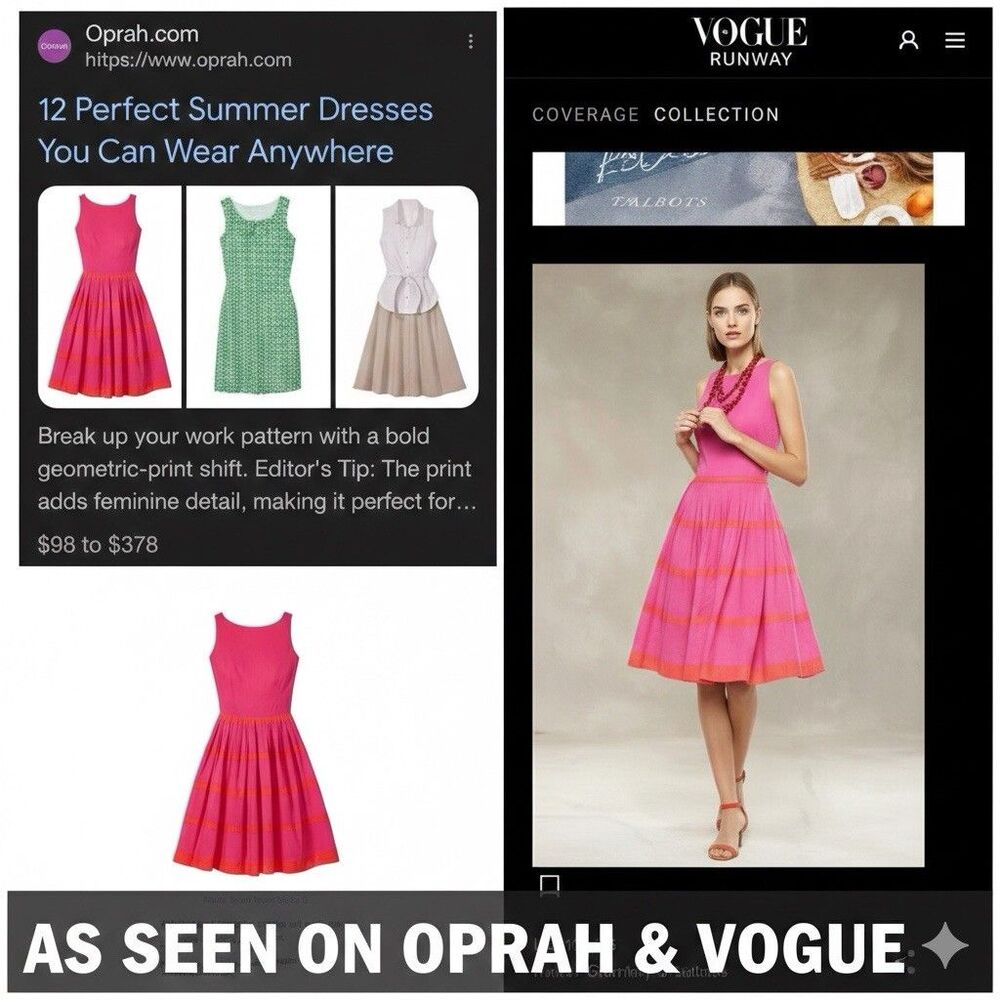 Talbots Fit & Flare Midi Dress 4 Pink Orange Striped Preppy Wedding Vogue Oprah - Picture 12 of 15